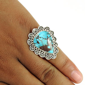 Bijoux de pierre de naissance de décembre en argent sterling 925 pierre précieuse turquoise naturelle en forme de poire bague de luxe fabricant de bijoux faits à la main - Product Image 2