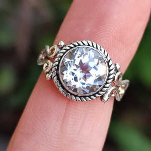 Handmade White Topaz <b>Statement</b> <b>Ring</b> in Sterling <b>Silver</b> Natural Cut Opal Stone Unique and Elegant Accessory - Product Image 2