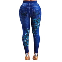 Leggings grande taille pour femmes, taille haute, extensible, effet denim, skinny jeggings, pantalon crayon tendance pour femmes, vêtements imprimés