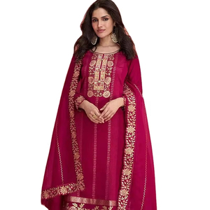 Derniers vêtements ethniques de créateur indien de haute qualité Salwar exclusif en soie avec broderie séquentielle Fournisseur de Surat - Product Image 1
