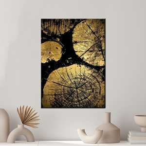 ภาพพิมพ์บนผ้าใบลายวงแหวนต้นไม้สีทอง - ของตกแต่งแบบนามธรรมสมัยใหม่ ห่อหุ้มอย่างดี - Product Image 1