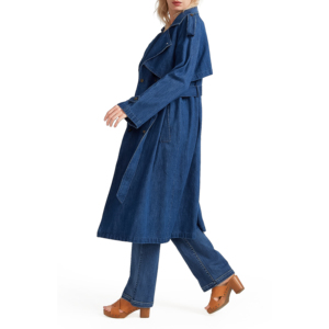 Chaqueta vaquera larga para mujer con cinturón, gabardina transpirable de manga larga, Túnica informal de Primavera de gran tamaño con botones - Product Image 3