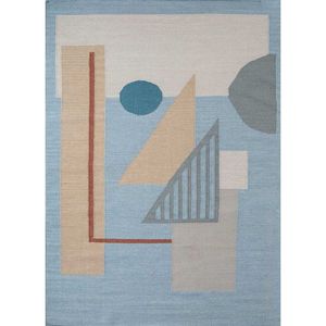 พรมขนสัตว์ทอมือสีน้ำเงินลายเพชรแบบนามธรรมทรงสี่เหลี่ยมผืนผ้า รุ่น ADWP-13034 สำหรับห้องนอน ห้องนั่งเล่น สไตล์ลายตารางหมากรุกสำหรับตกแต่งบ้าน - Product Image 1