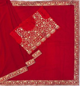 <b>Red</b> Indian Boutique Export Georgette Fabric Embroidery Sari Latest Exclusive <b>Saree</b> Ethnic Bridal Weddings Stunning Fancy Ethnic - Product Image 5