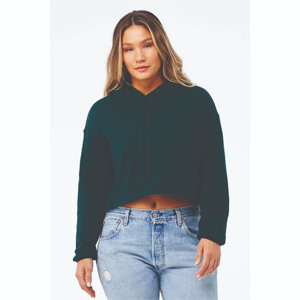 Sudadera con capucha de lana recortada para mujer Airlume anillo peinado hilado 52% algodón 48% Poly hombro caído impreso Logo espalda melocotón invierno - Product Image 1