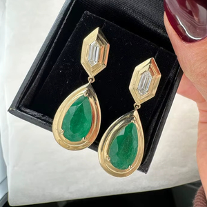 Luxury <b>Emerald</b> Pear Cut Diamond Charm Earrings 18K Gold Plated Handcrafted IGI Certified Party - Product Image 1
