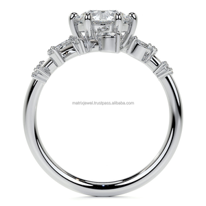 Flor Vintage con forma de hoja Anillo de diamante Corte redondo Moissanite Anillo de diamante artístico único Conjunto de joyería nupcial - Product Image 3