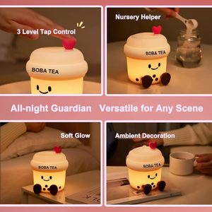 Bubble Tea Night Light Silicone Milk Tea Lamp Cute Dessert Bedside Nursery Light - Product Image 5