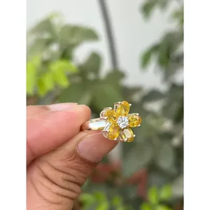 Bague Florale Romantique en Argent 925 avec Saphir Jaune, Or Rose et Rhodium, Pierres Précieuses Naturelles Incrustées, Bague de Fiançailles Éternité Tendance - Product Image 2