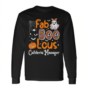 Camiseta de manga larga de Halloween para gerente de cafetería Fab Boo Lous, unisex, para adultos, con cuello redondo, impresión digital, promocional - Product Image 3