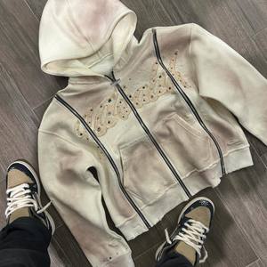 Vente en gros impression personnalisée lavage à l'acide 500 Gsm poids lourd surdimensionné Vintage lavage à l'acide soleil fané sweats à capuche avec strass - Product Image 5