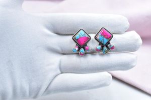 สร้อยคอเงินแท้สีเทอร์ควอยซ์และโอนิกซ์สีดำสายโซ่ปรับได้ทำด้วยมือ - Product Image 2