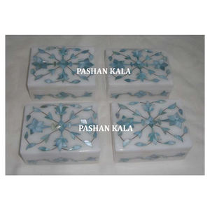 กล่องเครื่องประดับฝังหินอ่อนสีขาวบริสุทธิ์พร้อมกล่องเครื่องประดับมุกสีฟ้ารูปทรงสี่เหลี่ยมผืนผ้าสำหรับกล่องเก็บเครื่องประดับดีไซน์ใหม่สุดพิเศษ - Product Image 1