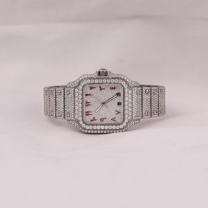 Montre de luxe entièrement sertie de diamants en moissanite, cadran blanc personnalisé en chiffres arabes, montre automatique HipHop, cadeau d'anniversaire pour homme - Product Image 1