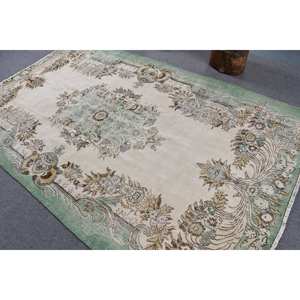 พรมตุรกีวินเทจสีเขียวคลาสสิกพรมปูพื้นสี่เหลี่ยมผืนผ้าทำด้วยมือ5.4 x 9.2ft สำหรับวัยรุ่นลวดลายนามธรรมสำหรับห้องโถงใหม่ - Product Image 4