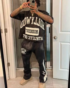 Chándal de algodón pesado de gran tamaño Vintage para hombre, conjunto de pantalones de chándal con capucha y lavado ácido con logotipo personalizado a bajo precio - Product Image 4