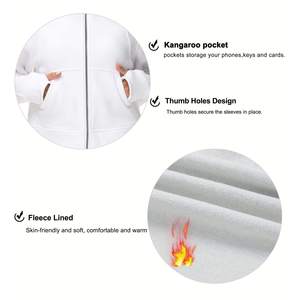 Sudadera con Capucha Blanca para Mujer, con Cierre, Manga Larga, Color Sólido, Transpirable, Tejida, Trackstar, Marca Privada OEM - Product Image 5