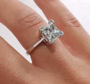 SM Jewels elegante princesa corte Moissanite diamante anillo de compromiso oculto Halo plata esterlina para boda fiesta moda - Product Image 1