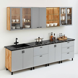Module d'armoire de cuisine moderne de 2,6 m, résistant à l'humidité, en chêne et panneau de bois MDF BTB68017 - Product Image 1