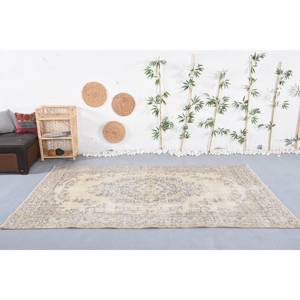 Alfombra turca clásica Beige azul Vintage 5,3X9,1 pies diseño de retazos hecho a mano lana bambú seda ecológico pila media látex - Product Image 1