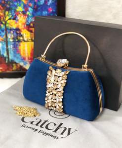 Bolso de Mano Tipo Clutch para Mujer con Diseño de Caramelo de Lycra 2024, Moderno y Portátil para Bodas, Fiestas y Eventos Nocturnos con Cadenas de Diamantes para Novia - Product Image 1