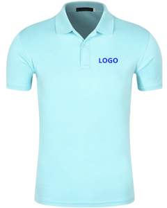 Polo personnalisé pour homme, bleu ciel, manches courtes, respirant, en tissu piqué de polyester et de coton, logo personnalisé, vêtements de travail décontractés, uniforme OEM - Product Image 4