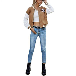 Chaqueta universitaria corta de lana de alta calidad para mujer, logotipo personalizado, transpirable, Etiqueta Privada, abrigo de invierno, tela estampada larga, servicio OEM - Product Image 6