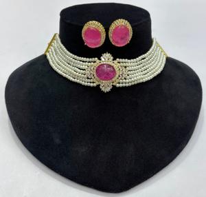Traditional Unique Monalisa Stone With <b>Pearl</b> Brass Necklace for Ethnic Party Wear for Wedding Engagement and Anniversary - Product Image 1