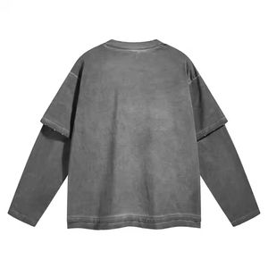 เสื้อยืดแขนยาวผ้าฝ้าย100% สำหรับผู้ชายเสื้อวาฟเฟิลฮิปฮอปลายกราฟิกทรงโอเวอร์ไซส์ - Product Image 4