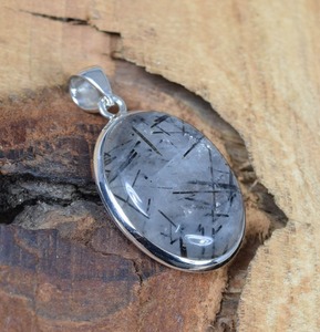 Colgante de piedras preciosas, joyería hecha a mano, colgante de moda con forma ovalada de rutilo negro, colgante de diseñador de Plata de Ley 925, regalo para ella - Product Image 3