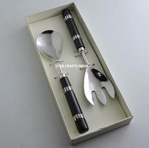 Juego de servidor de ensalada de acero inoxidable dorado con mango de diseño informal de resina blanca para juegos de ensalada de restaurante y Hotel - Product Image 2