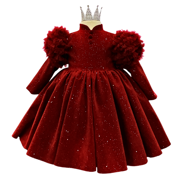 Velvet Baby Dresses Knee-Length Long Sleeve Girls