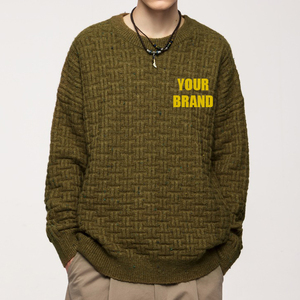 Customizable <b>Men's</b> Waffle Pattern <b>Sweater</b> Loose Fit <b>V</b>-<b>neck</b> with Custom Embroidered Logo Breathable Feature Autumn - Product Image 2
