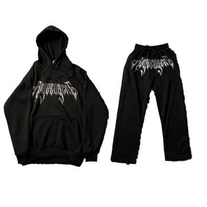 Chándal Deportivo Informal con Capucha para Hombre, de Primera Calidad, con Pedrería, Unisex, Precio Económico al por Mayor, con Cremallera, Negro, 100% Algodón - Product Image 4