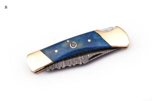 Couteaux de poche pliants en acier damas faits à la main Offre Spéciale personnalisés avec manche en bois en cuir beaux pour le camping en plein air Support OEM - Product Image 5