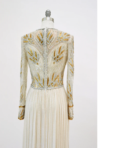 Robe décontractée pleine longueur avec broderie polyvalente et perles à paillettes Taille naturelle Manches longues Tissu crêpe Dos solide - Product Image 6