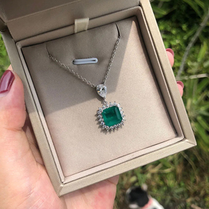 <b>Emerald</b> Cut <b>Pendant</b> With Pear Diamond 925 Silver Classic Solitaire Women's Jewelry Geometric Design Everyday Wear - Product Image 3