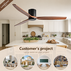 52 Inch Flush Mount <b>Ceiling</b> Fan Without <b>Light</b> with 3 Solid Wood Blades <b>Remote</b> <b>Control</b> for Living Room Bedroom - Product Image 3