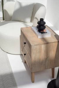 Armoire de chevet moderne de luxe classique à deux tiroirs en bois de manguier massif réglable en hauteur table de chevet polyvalente chambre à coucher salon - Product Image 4