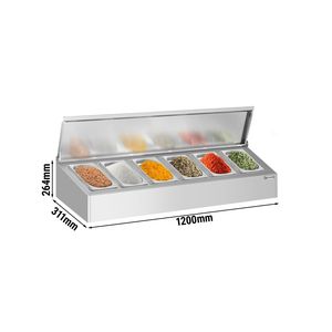 Soporte Comercial para Condimentos - 6x GN 1/4 - con Recipientes y Tapas - 120cm - Product Image 2