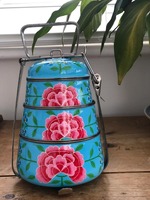 Récipient de rangement personnalisé imprimé coloré en acier inoxydable roi boîtes de rangement traditionnelles en métal et bacs boîte à lunch boîte Tiffin