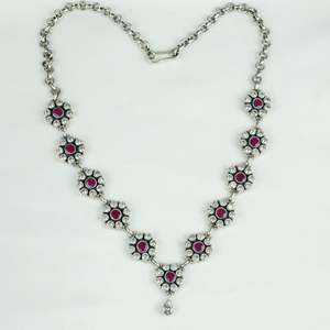Ayushi Daisy <b>Necklace</b> Set Semiprecious <b>Ruby</b> & Zircon Silver Crystal <b>Necklace</b> - Product Image 6