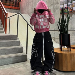 เสื้อฮู้ดดี้ผู้ชายสไตล์ดิสเทรส ผ้าฝ้ายผสมขนแกะ 100% สำหรับฤดูหนาว ทรงหลวม น้ำหนักเบา ปักลายดิสเทรส - Product Image 4