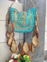 Sac à main en cuir véritable métallisé, style Banjara unique, sac bandoulière, sac à épaule en forme de feuille, sacs élégants indiens pour les soirées