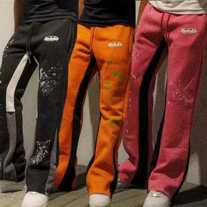 Pantalons de survêtement décontractés pour hommes Pantalons baggy avec étiquettes personnalisées Pantalons de survêtement brodés évasés avec pile d'éclaboussures de peinture - Product Image 5