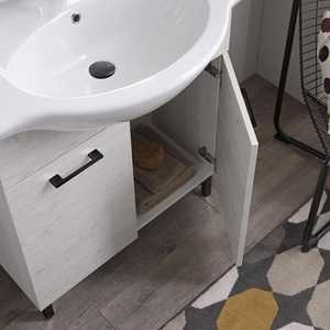 75cm Floor-Standing Bathroom Cabinet with 2 White Oak <b>Doors</b> Sink <b>Mirror</b> and Ravenna Lamp - Product Image 5