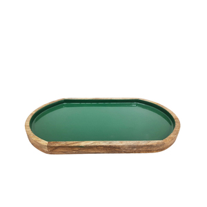 Set of 2 Big Wooden Oval Tray <b>Green</b> Meena Natural <b>Color</b> for <b>Food</b> Kitchenware Dinnerware Handmade Top Product - Product Image 1