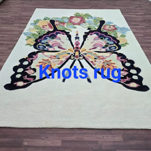 Handmade wool multi color soft hand tufted modern butterfly rug for <b>bed</b> room kids room - Product Image 1