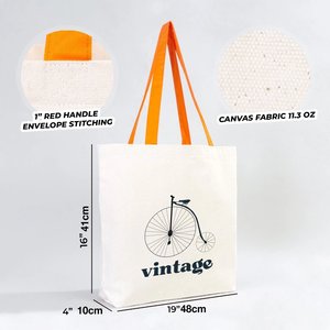 Bolsa de Playa Personalizada de Lona de Algodón de 19 x 16 x 4 Pulgadas (48 x 41 x 10 cm), 10 oz, con Asas Naranjas, Duradera, Reciclable, Tamaño Mediano, con Letras - Product Image 2