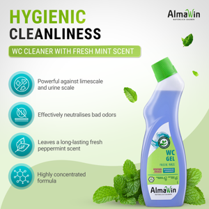 Detergente Vegano Orgánico AlmaWin Brand Export WC Aqua Marine Gel Fresh Mint 750ml Contra el Cal y las Incrustaciones de Orina para Inodoros y Urinarios - Product Image 2